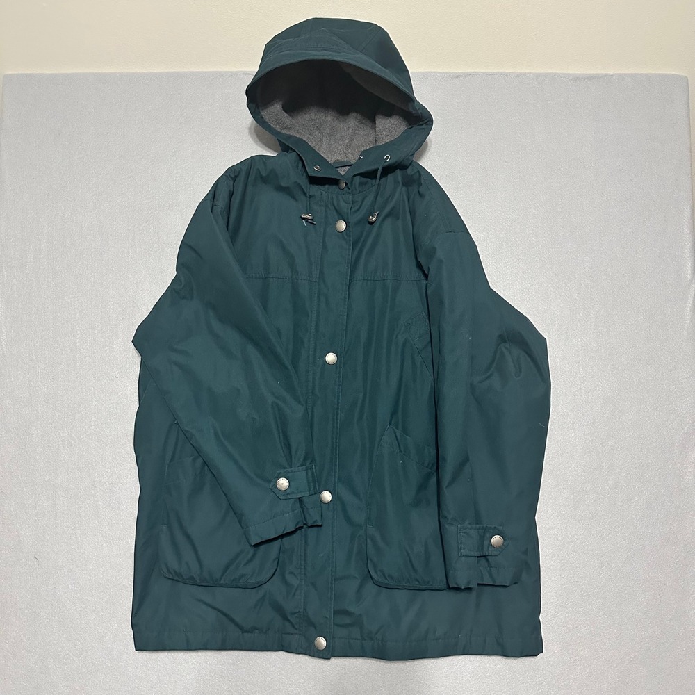 Eddie Bauer Womens Green Hooded Parka Jacket Fleece Lined Hiking Vintage Style
